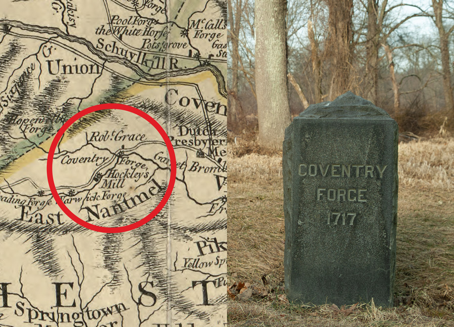 1833 Map, Library of Congress, Marker at location of Coventry Forge