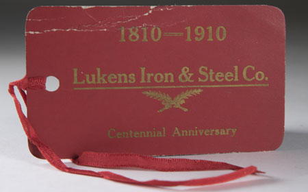 Paper Lukens Centennial Celebration Tag, From the collection of NISHM