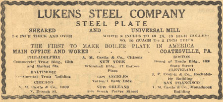 This advertisement shows the products Lukens was manufacturing at the time. — From the collection of Bob Ford