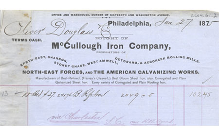 January 27, 1875 McCllough Iron Company Receipt, From the collection of NISHM
