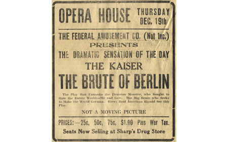 Advertisement for a theatrical production held in downtown Coatesville with World War I as the subject matter — From the collection of Bob Ford