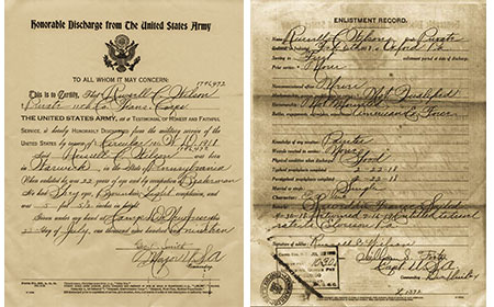 Discharge Papers — Private Russell C. Wilson enliisted in the United States Army on February 6, 1918. After serving a year and a half with the American Expeditionary Force, Russell was honorably discharged on July 22, 1919. — Courtesy of Bob Ford