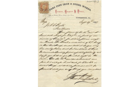 Fort Pitt Iron & Steel Works Letter, September 19, 1868, From the collection of NISHM