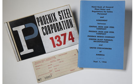 Parking Pass #1374, Shipping Ticket, Book of Rules, Regulations, and 1954 Agreement between the United Steelworkers of America, Phoenix Iron & Steel Company, and Others, From the collection of NISHM