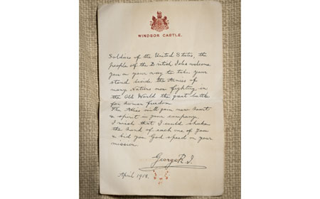 King George Letter — This letter from King George V of England was sent to American servicemen who served in World War I. — Courtesy of Bob Ford